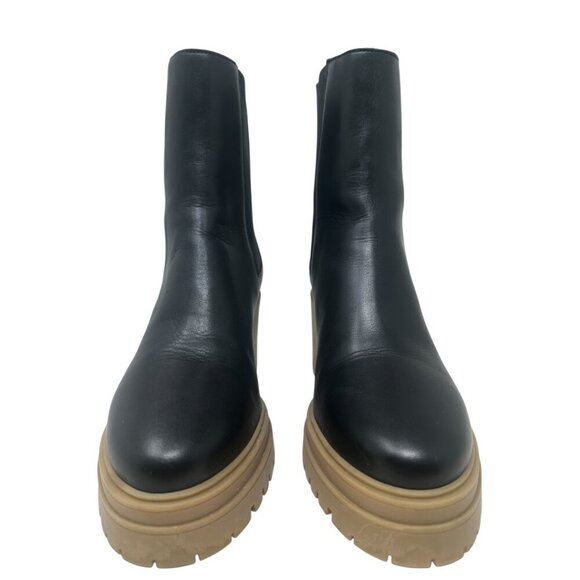 Ba&sh Clare Black Leather Chelsea Platform Chunky Block Heels Ankle Boots 7.5 - Picture 3 of 13
